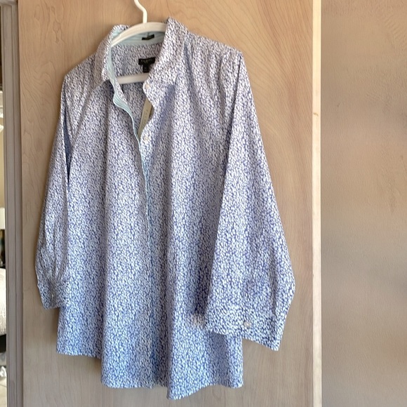 NWT Talbots 16P Floral Button Down Blouse Purple Blue White 3/4 Sleeve Cotton - Picture 9 of 12